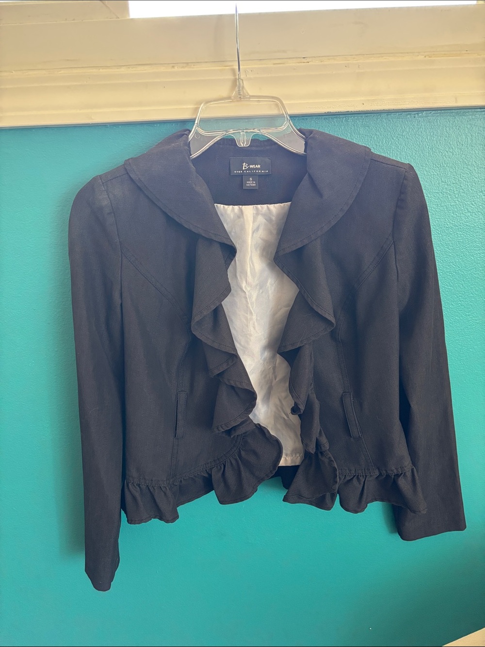 Bwear Black Ruffle-Front Women's Blazer